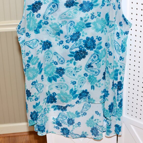 Plus Size Torrid 5 Turquoise Paisley Chiffon Hi-Lo Tunic Tank Top Blouse - Picture 7 of 9
